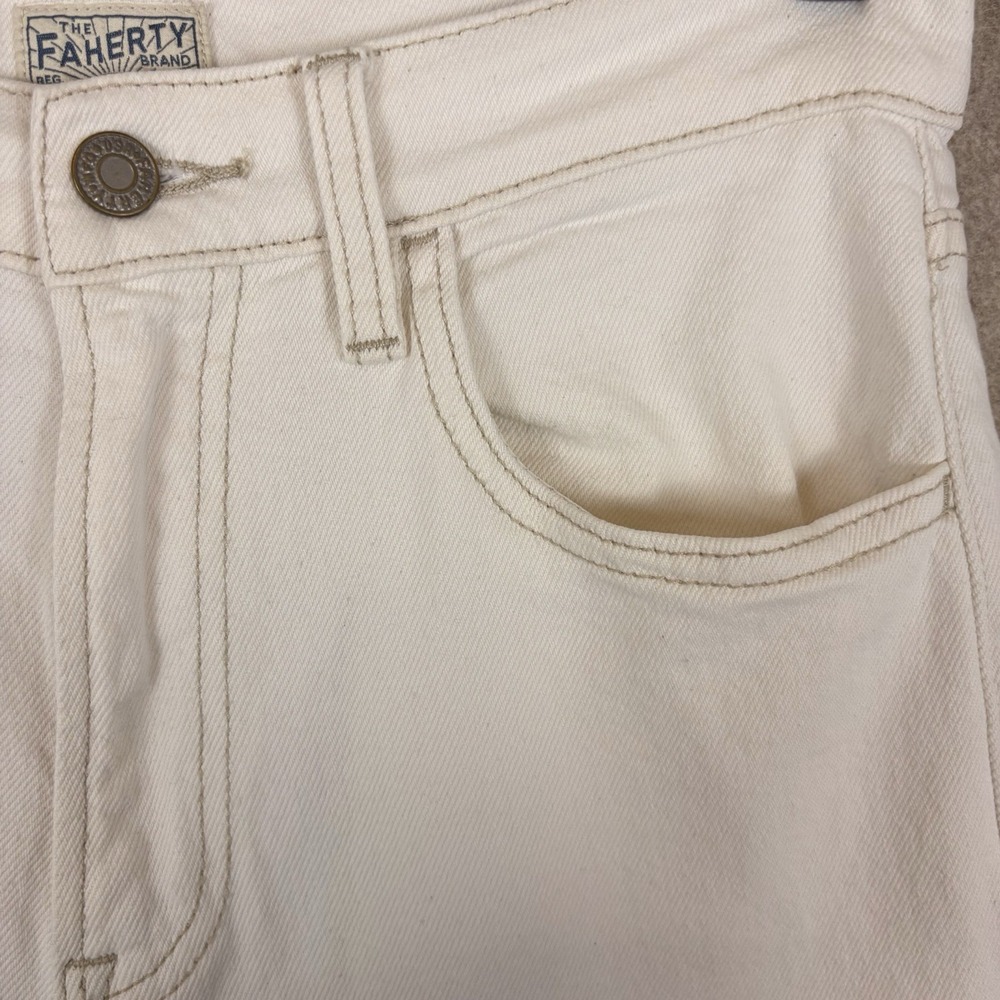 Faherty Women's Jeans Size 27 Cream/ Ivory Straight Leg High Rise Denim - Picture 5 of 12